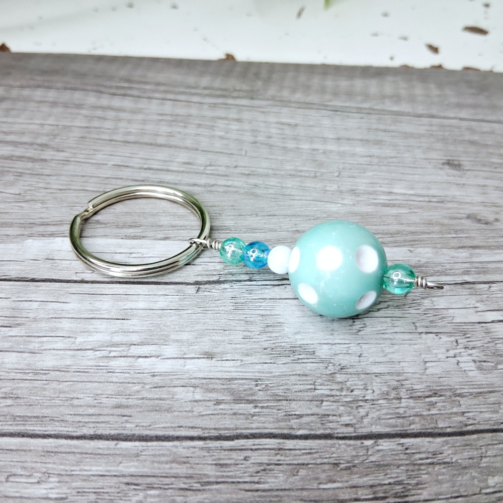 2/$10 Blue Polka Dot Key Holder, Keychain, Key Ring